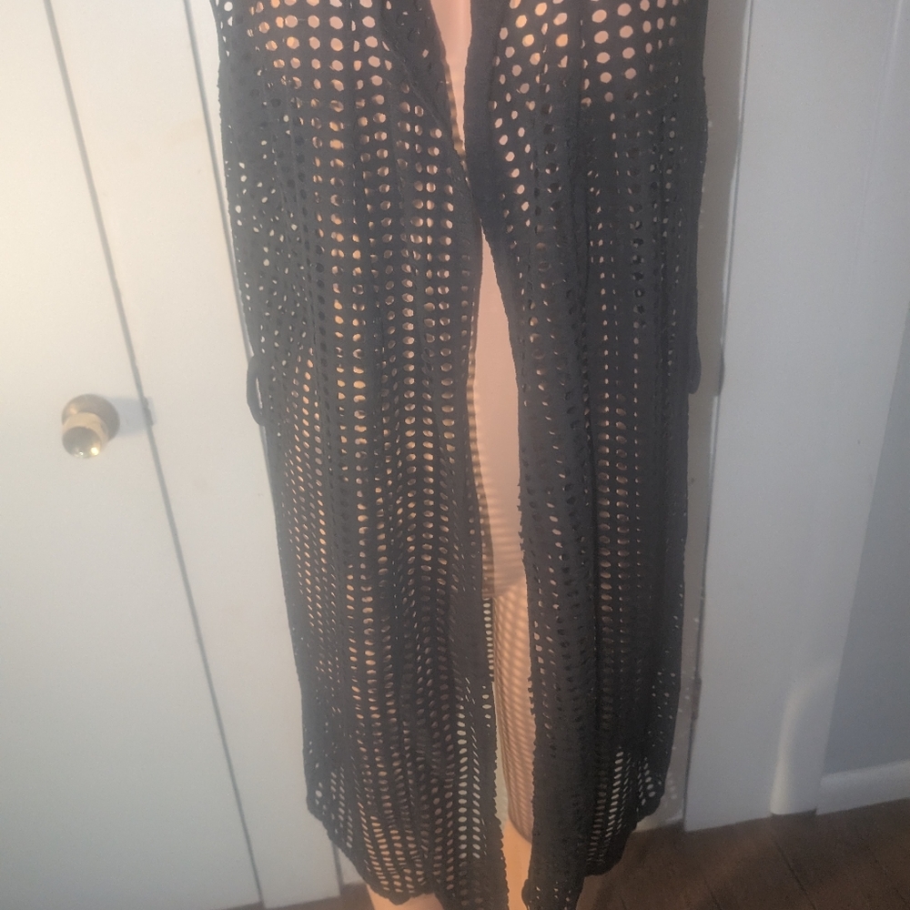 Woxuan Black mesh top vest bathing suit coverup with hood Size XL